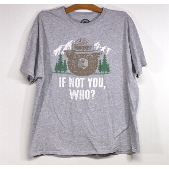 SMOKEY BEAR XL Officially Licensed Gray Short Sleeve Fire Prevention T-Shirt - Picture 1 of 4